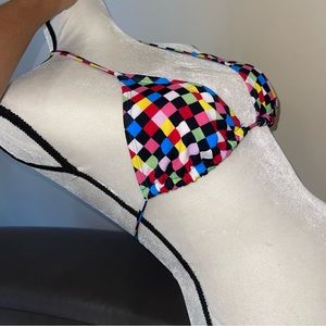 Anchor blue checkered checkerboard multicolored rainbow bikini top